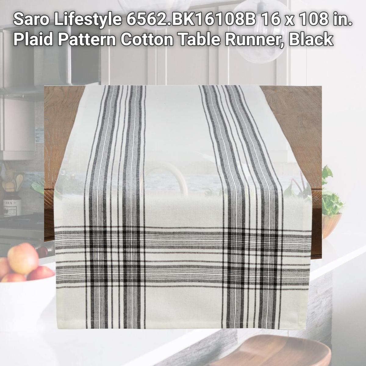 Picture of Saro Lifestyle 6562.BK16108B 16 x 108 in. Plaid Pattern Cotton Table Runner, Black