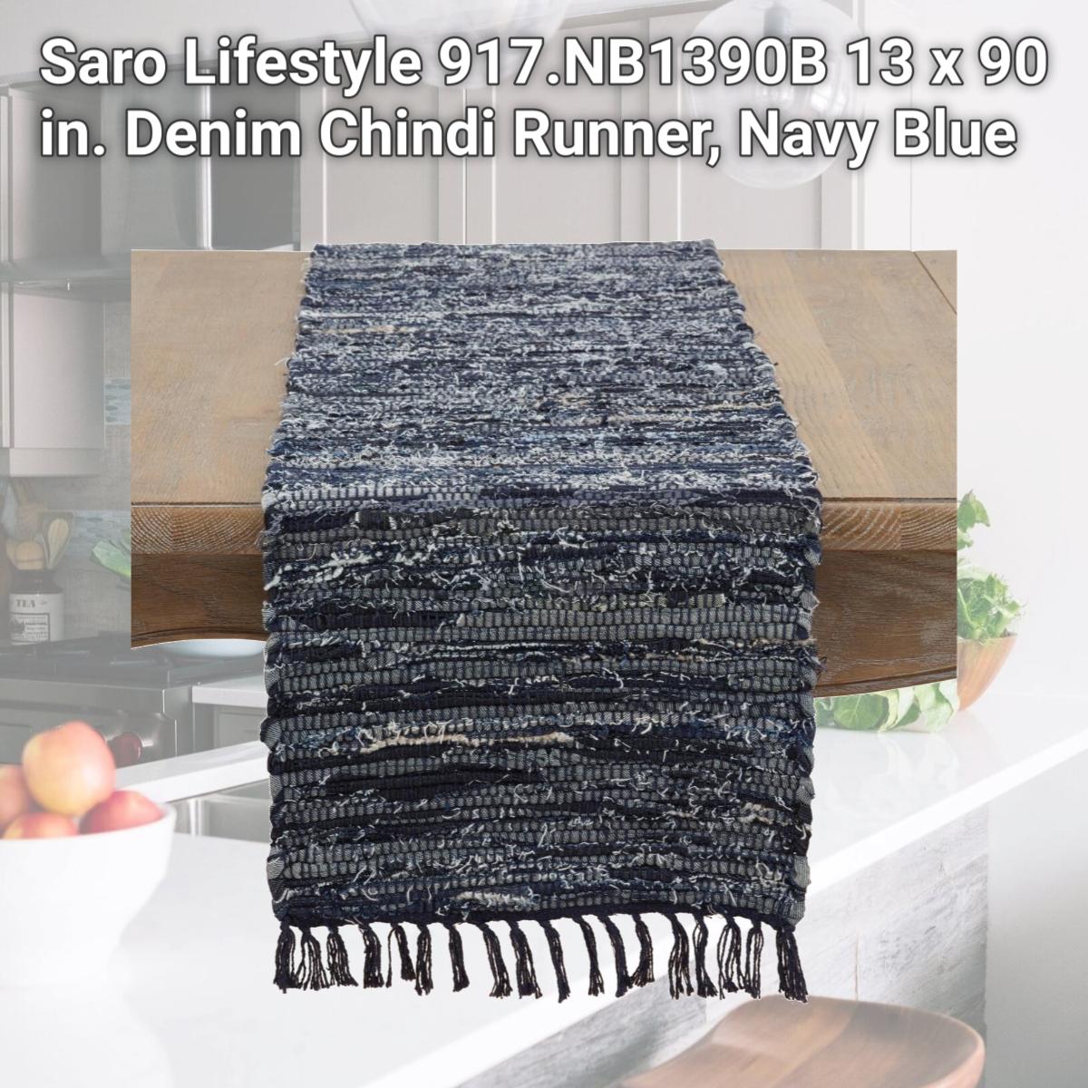 Picture of Saro Lifestyle 917.NB1390B 13 x 90 in. Denim Chindi Runner, Navy Blue