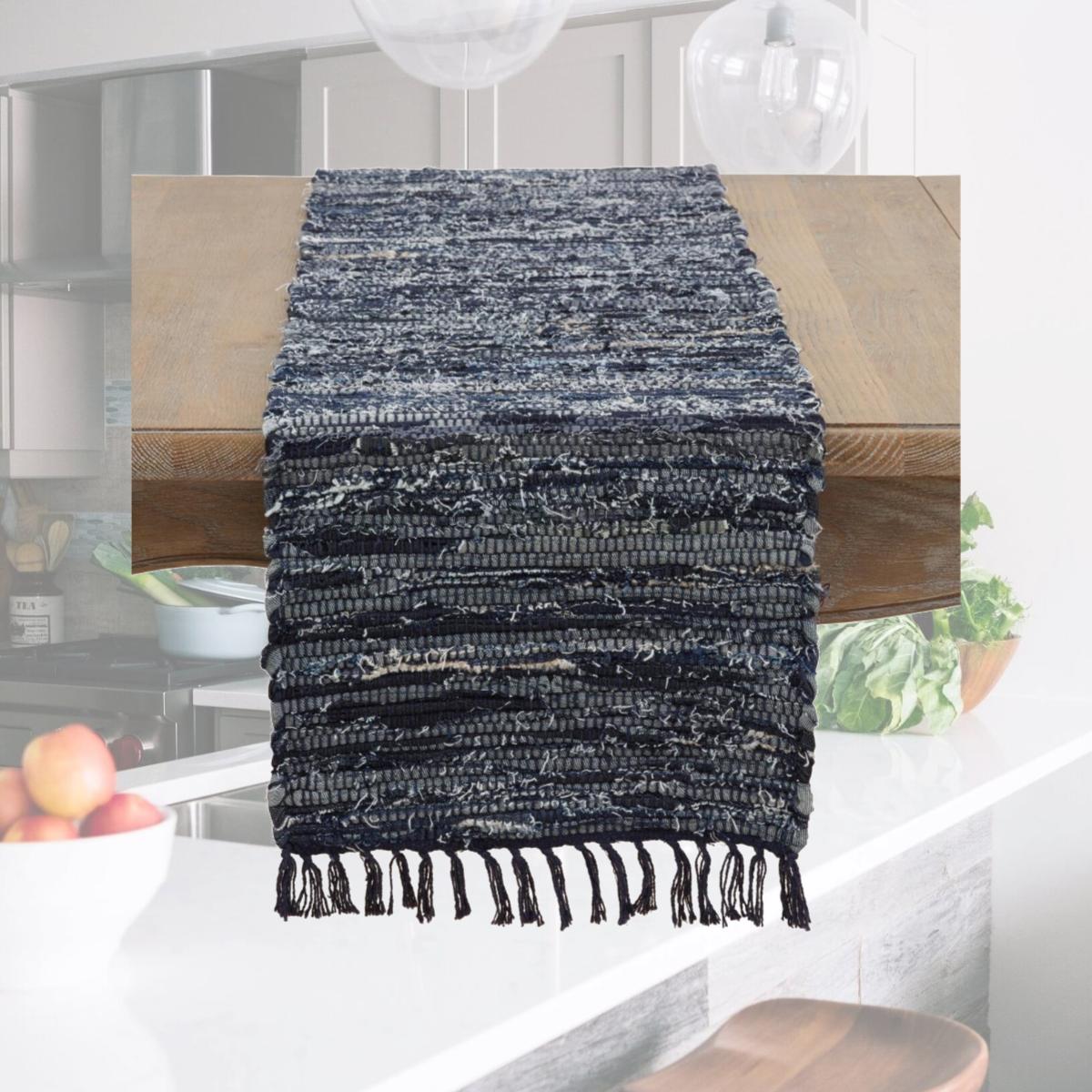 Picture of Saro Lifestyle 917.NB1390B 13 x 90 in. Denim Chindi Runner, Navy Blue