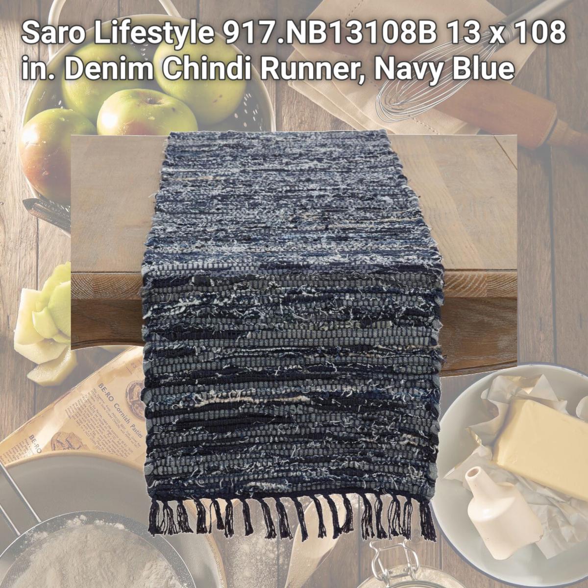 Picture of Saro Lifestyle 917.NB13108B 13 x 108 in. Denim Chindi Runner, Navy Blue