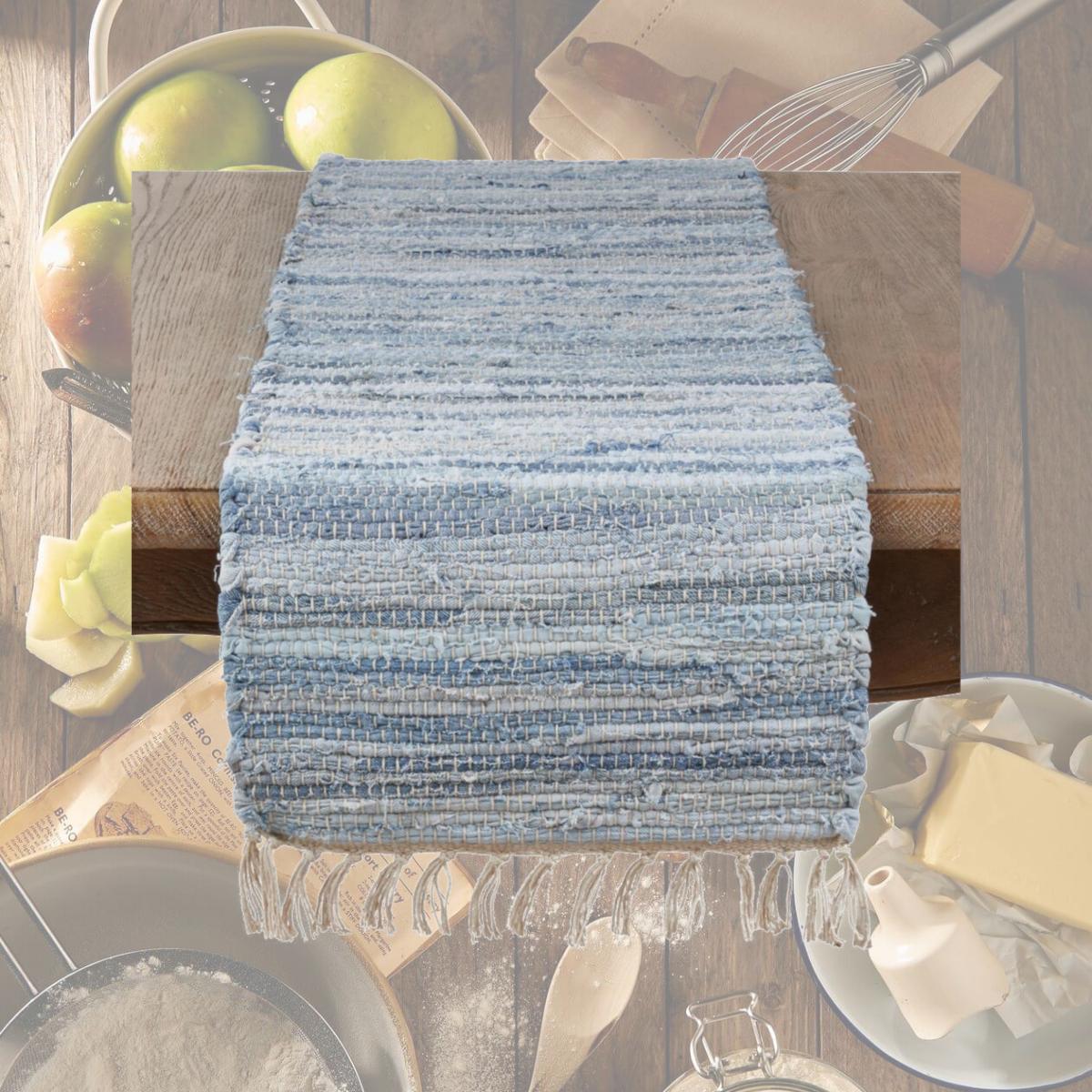 Picture of Saro Lifestyle 919.DN1654B 16 x 54 in. Chindi Woven Table Runner, Denim