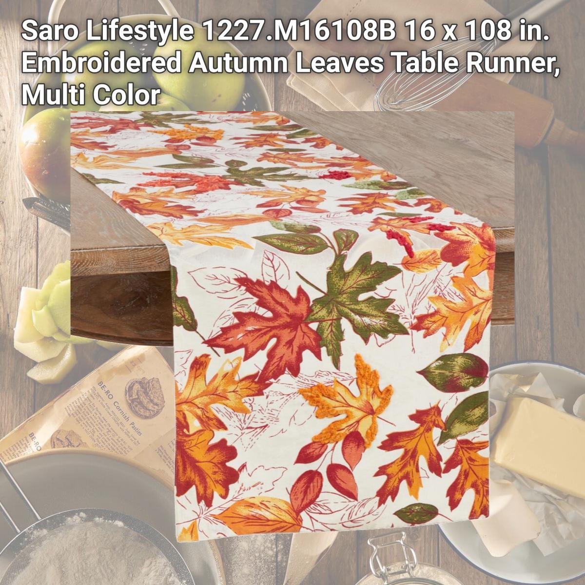 Picture of Saro Lifestyle 1227.M16108B 16 x 108 in. Embroidered Autumn Leaves Table Runner, Multi Color