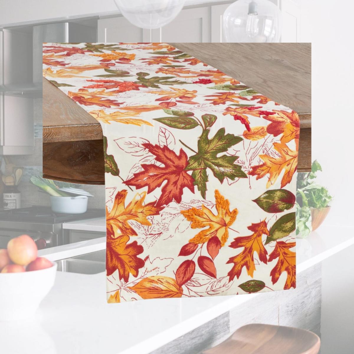 Picture of Saro Lifestyle 1227.M16108B 16 x 108 in. Embroidered Autumn Leaves Table Runner, Multi Color