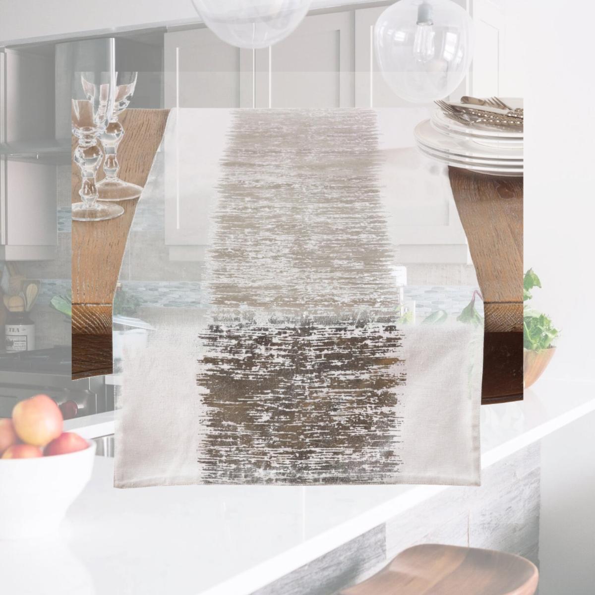 Picture of Saro Lifestyle 700.S16120B 120 in. Metallic Banded Design Cotton Table Runner, Silver