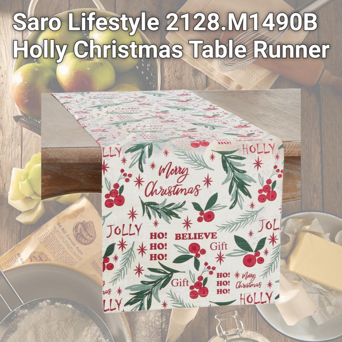 Picture of Saro Lifestyle 2128.M1490B Holly Christmas Table Runner