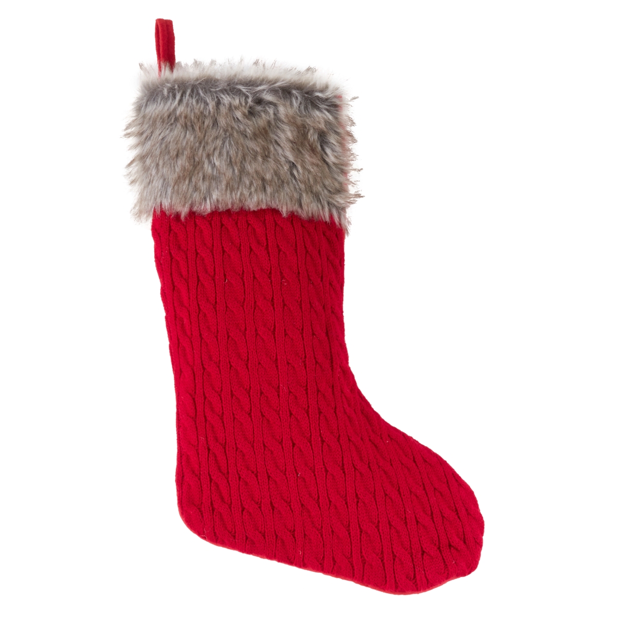 1285.r1720 17 X 12 In. Di Natale Faux Fur & Knit Christmas Stocking - Red