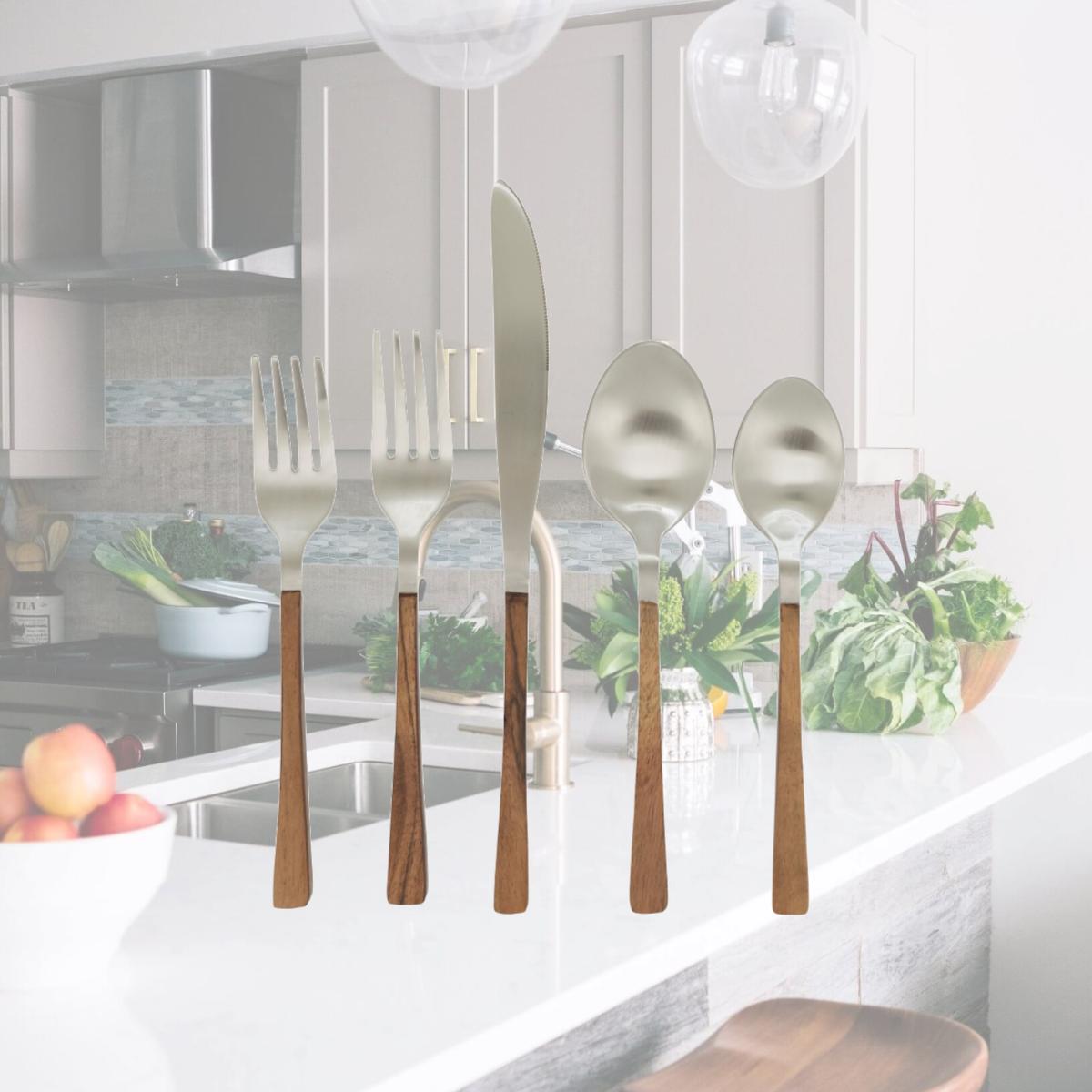Picture of Saro Lifestyle SP780.N Wood Handle Stainless Steel Flatware - Set of 5