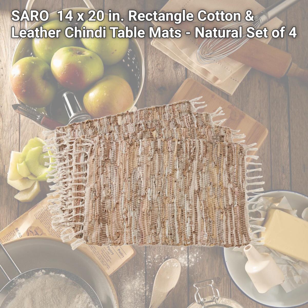 Picture of SARO 4875.N1420B 14 x 20 in. Rectangle Cotton &amp; Leather Chindi Table Mats - Natural  Set of 4