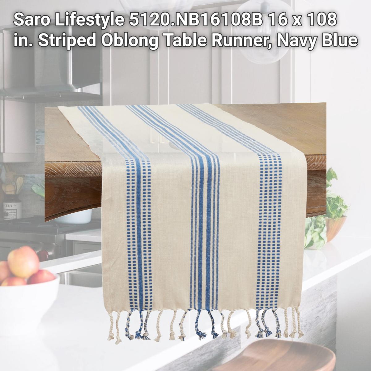 Picture of Saro Lifestyle 5120.NB16108B 16 x 108 in. Striped Oblong Table Runner, Navy Blue