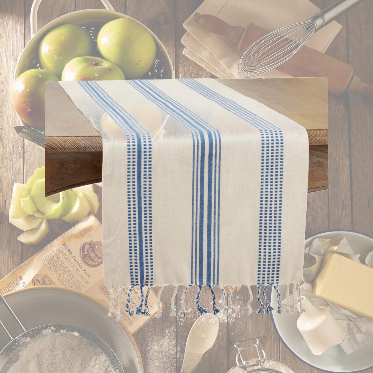 Picture of Saro Lifestyle 5120.NB16108B 16 x 108 in. Striped Oblong Table Runner, Navy Blue