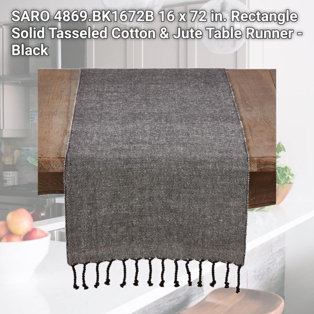Picture of SARO 4869.BK1672B 16 x 72 in. Rectangle Solid Tasseled Cotton &amp; Jute Table Runner - Black