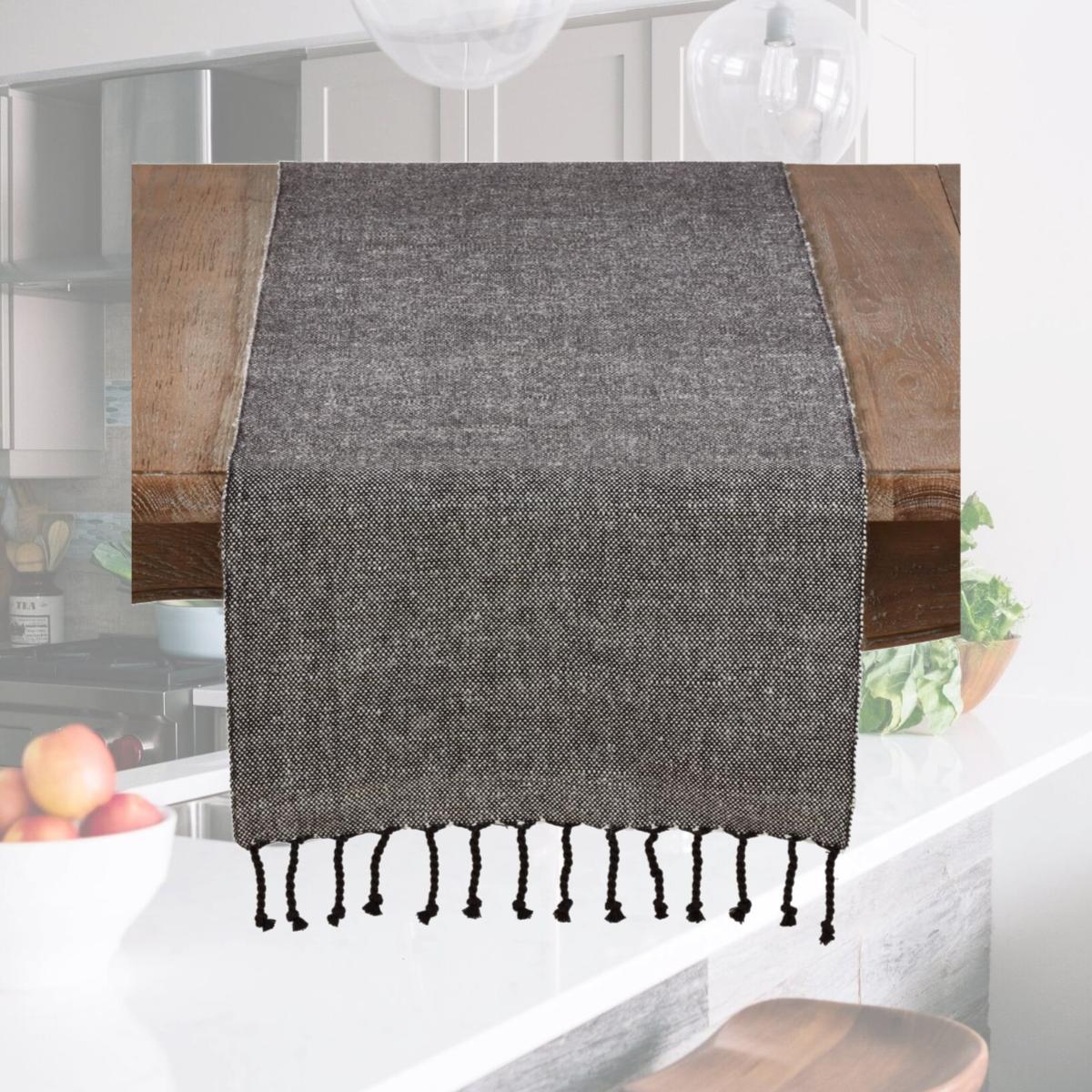 Picture of SARO 4869.BK1672B 16 x 72 in. Rectangle Solid Tasseled Cotton &amp; Jute Table Runner - Black