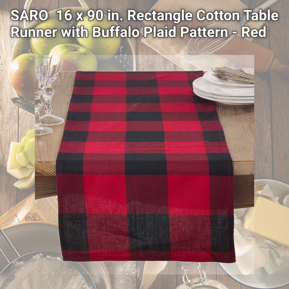 Picture of SARO 9025.R1690B 16 x 90 in. Rectangle Cotton Table Runner with Buffalo Plaid Pattern - Red