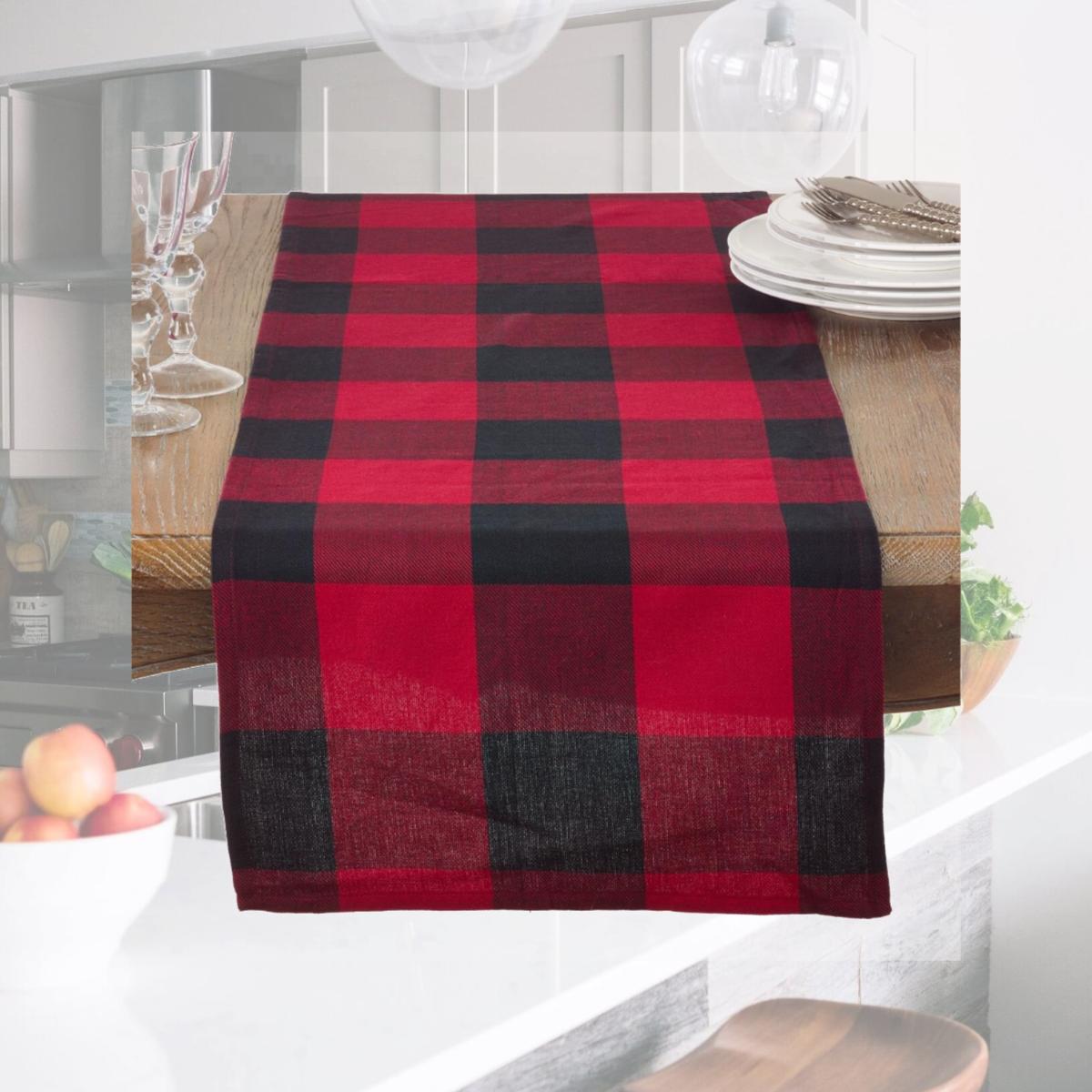 Picture of SARO 9025.R1690B 16 x 90 in. Rectangle Cotton Table Runner with Buffalo Plaid Pattern - Red