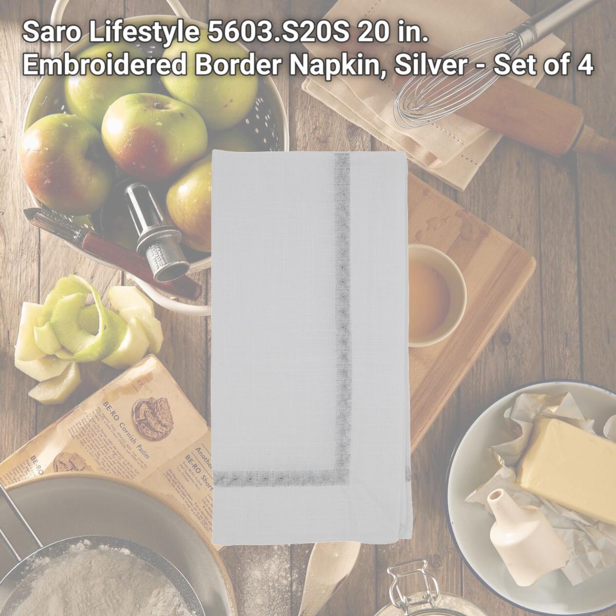 Picture of Saro Lifestyle 5603.S20S 20 in. Embroidered Border Napkin, Silver - Set of 4