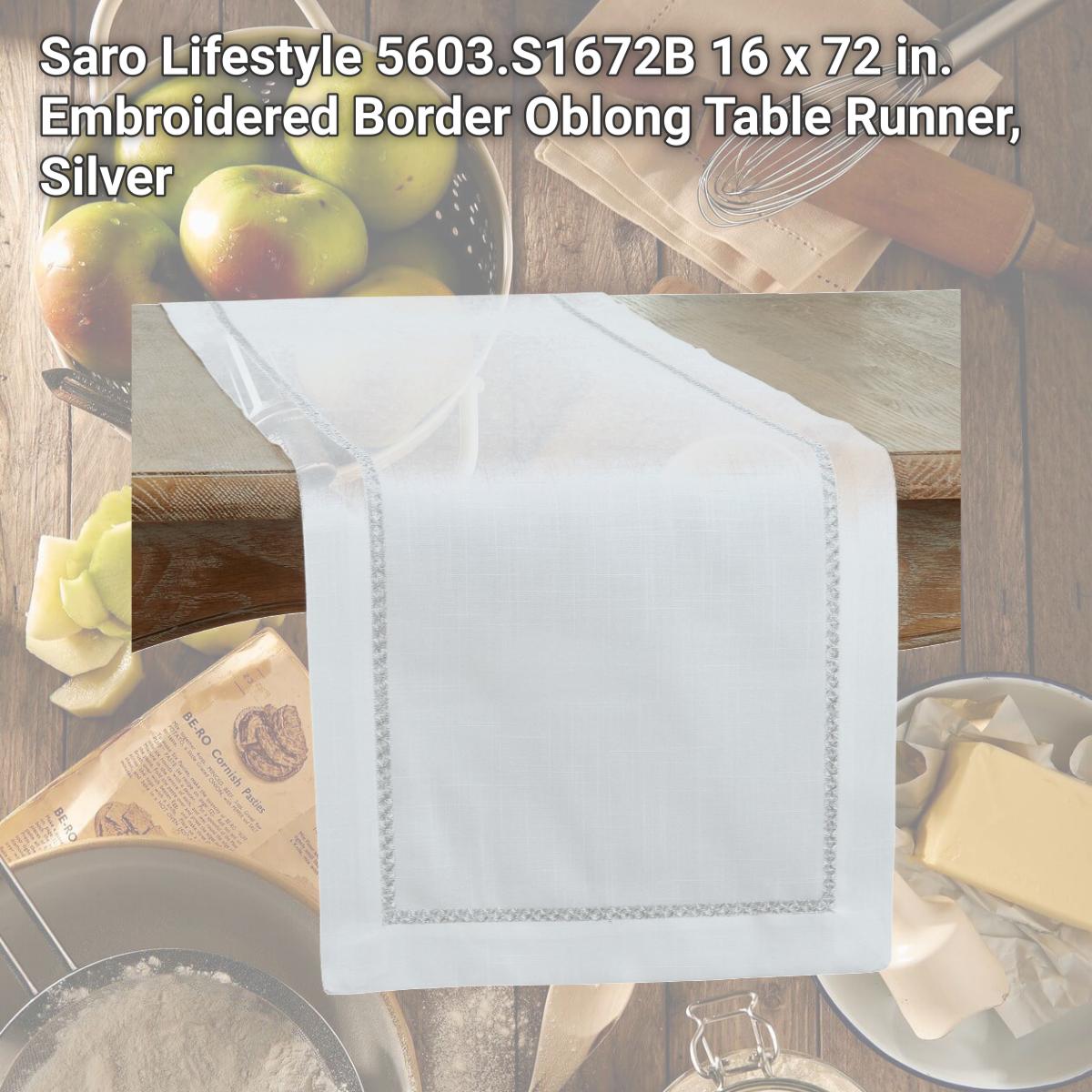 Picture of Saro Lifestyle 5603.S1672B 16 x 72 in. Embroidered Border Oblong Table Runner, Silver