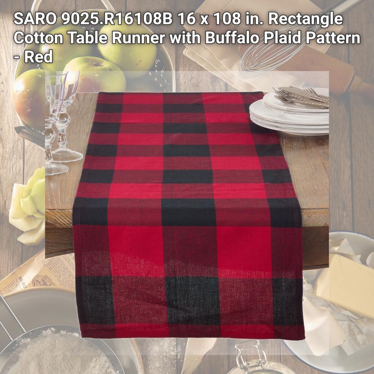 Picture of SARO 9025.R16108B 16 x 108 in. Rectangle Cotton Table Runner with Buffalo Plaid Pattern - Red
