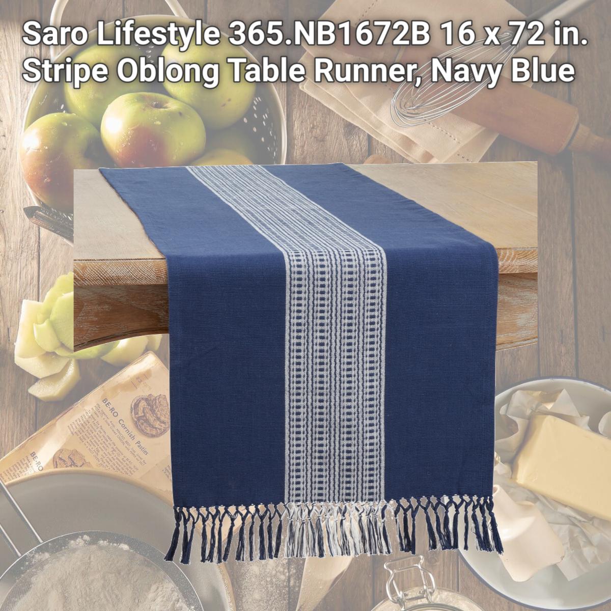 Picture of Saro Lifestyle 365.NB1672B 16 x 72 in. Stripe Oblong Table Runner, Navy Blue