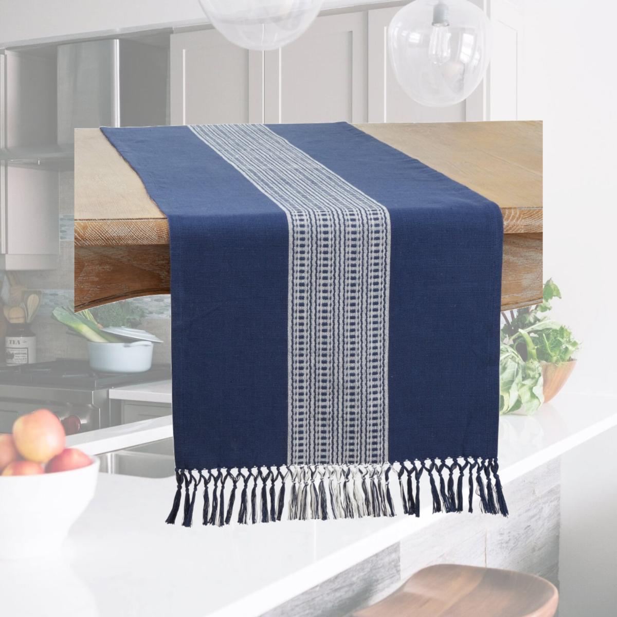 Picture of Saro Lifestyle 365.NB1672B 16 x 72 in. Stripe Oblong Table Runner, Navy Blue