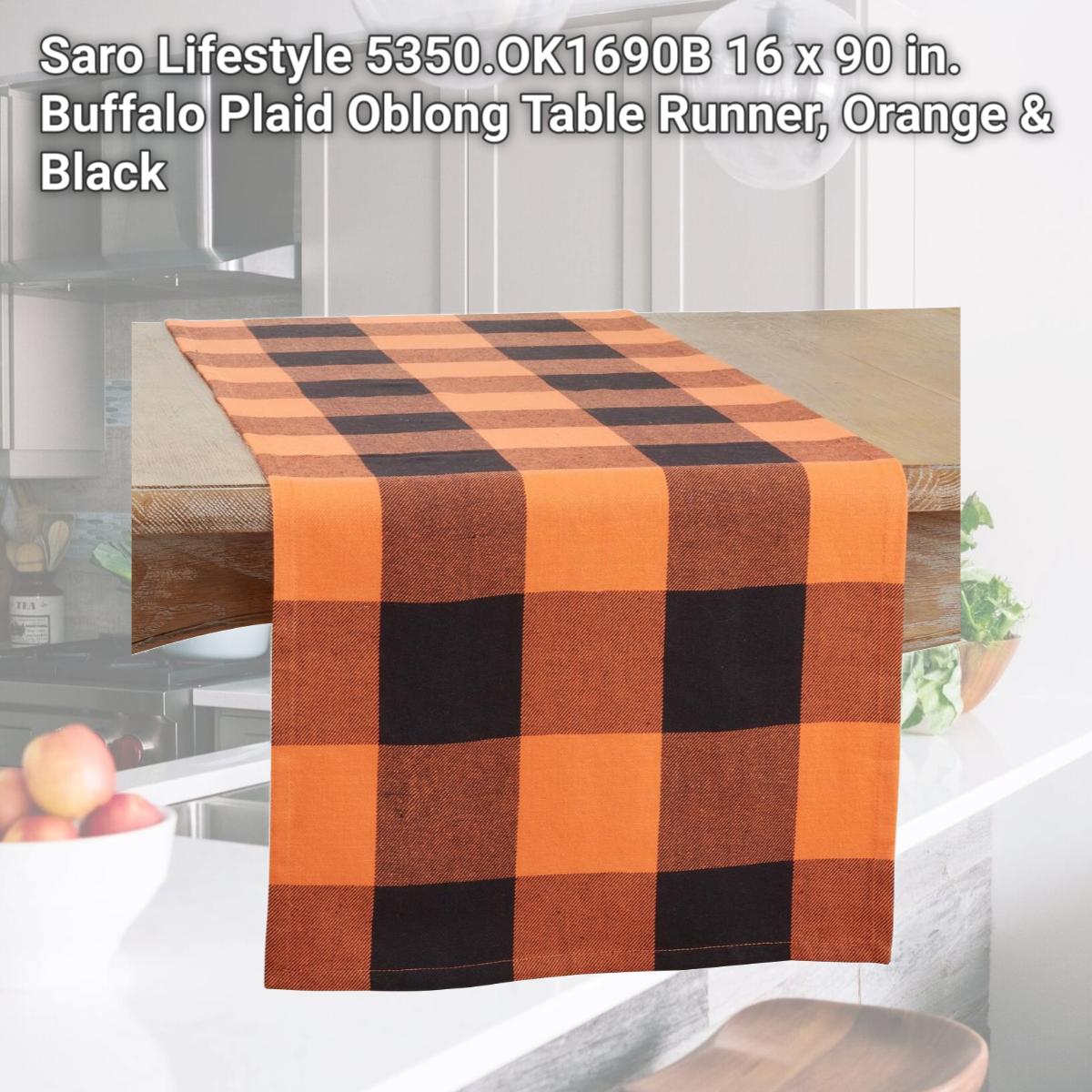 Picture of Saro Lifestyle 5350.OK1690B 16 x 90 in. Buffalo Plaid Oblong Table Runner, Orange & Black