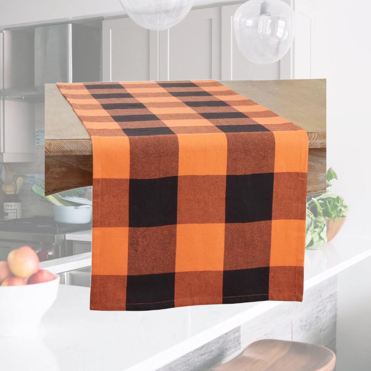 Picture of Saro Lifestyle 5350.OK1690B 16 x 90 in. Buffalo Plaid Oblong Table Runner, Orange & Black