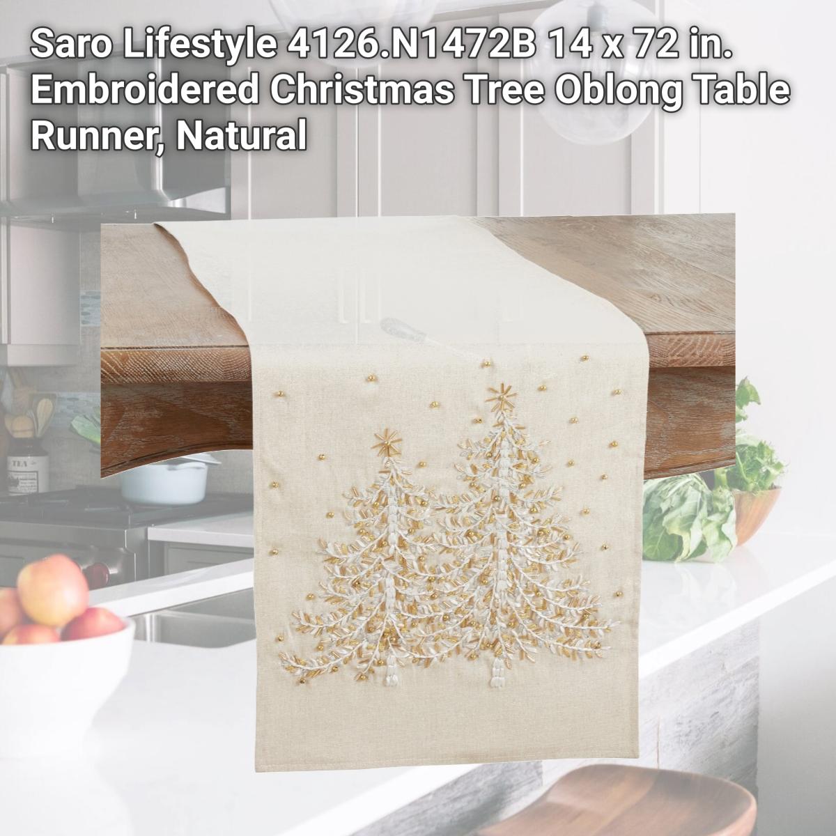 Picture of Saro Lifestyle 4126.N1472B 14 x 72 in. Embroidered Christmas Tree Oblong Table Runner, Natural