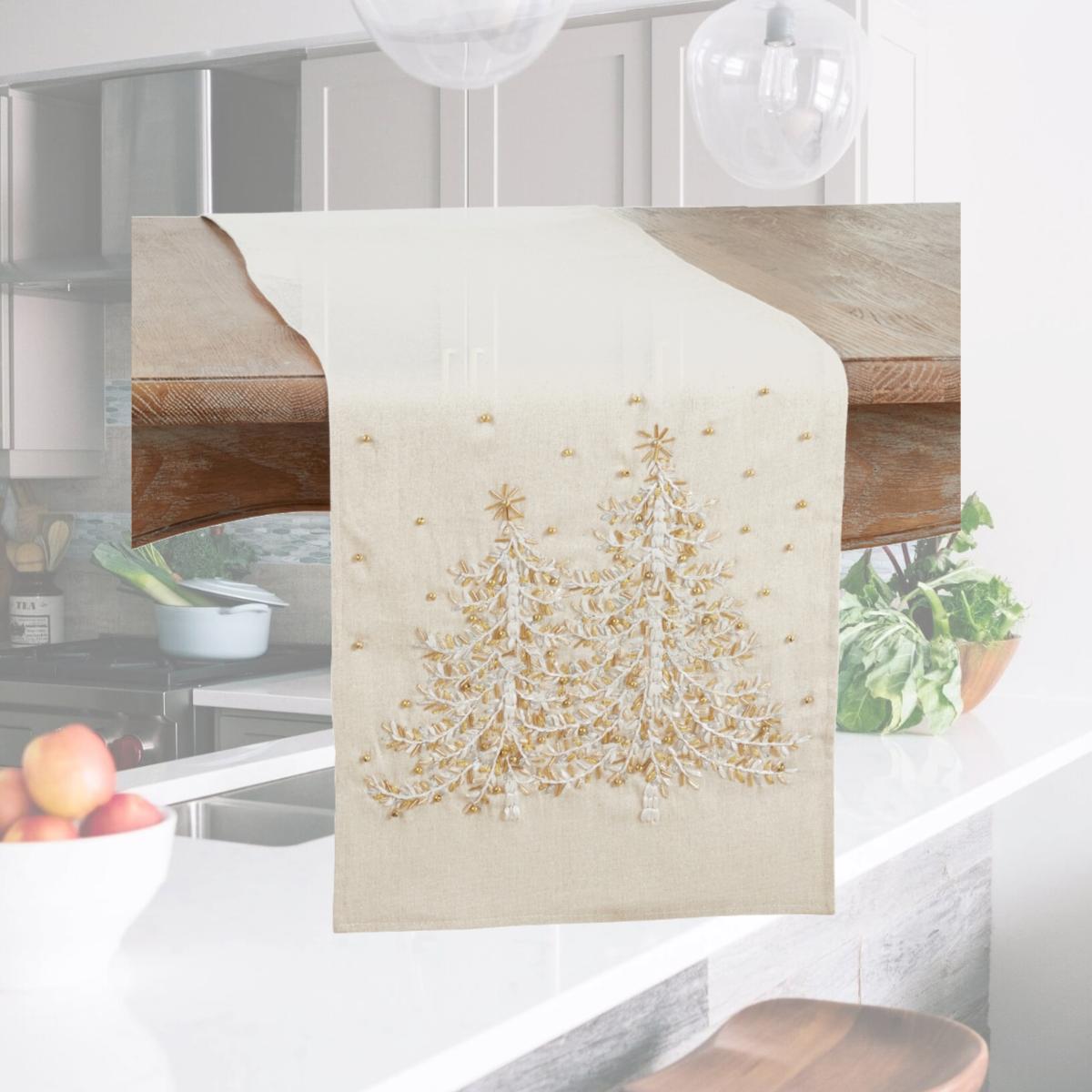 Picture of Saro Lifestyle 4126.N1472B 14 x 72 in. Embroidered Christmas Tree Oblong Table Runner, Natural