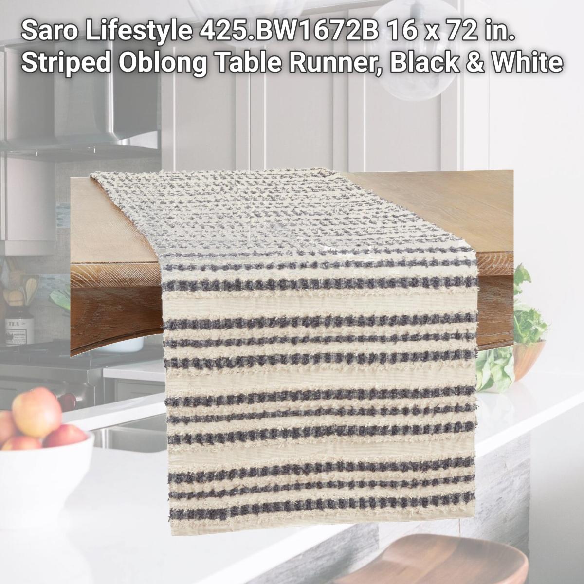 Picture of Saro Lifestyle 425.BW1672B 16 x 72 in. Striped Oblong Table Runner, Black & White