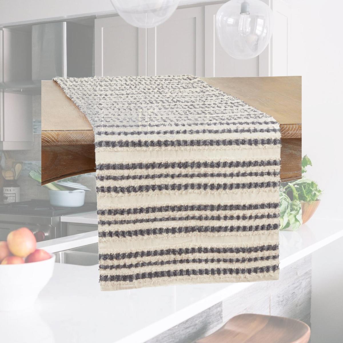 Picture of Saro Lifestyle 425.BW1672B 16 x 72 in. Striped Oblong Table Runner, Black & White