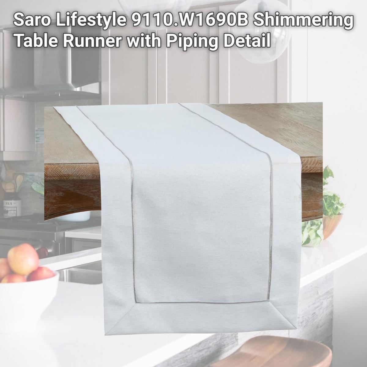 Picture of Saro Lifestyle 9110.W1690B Shimmering Table Runner with Piping Detail