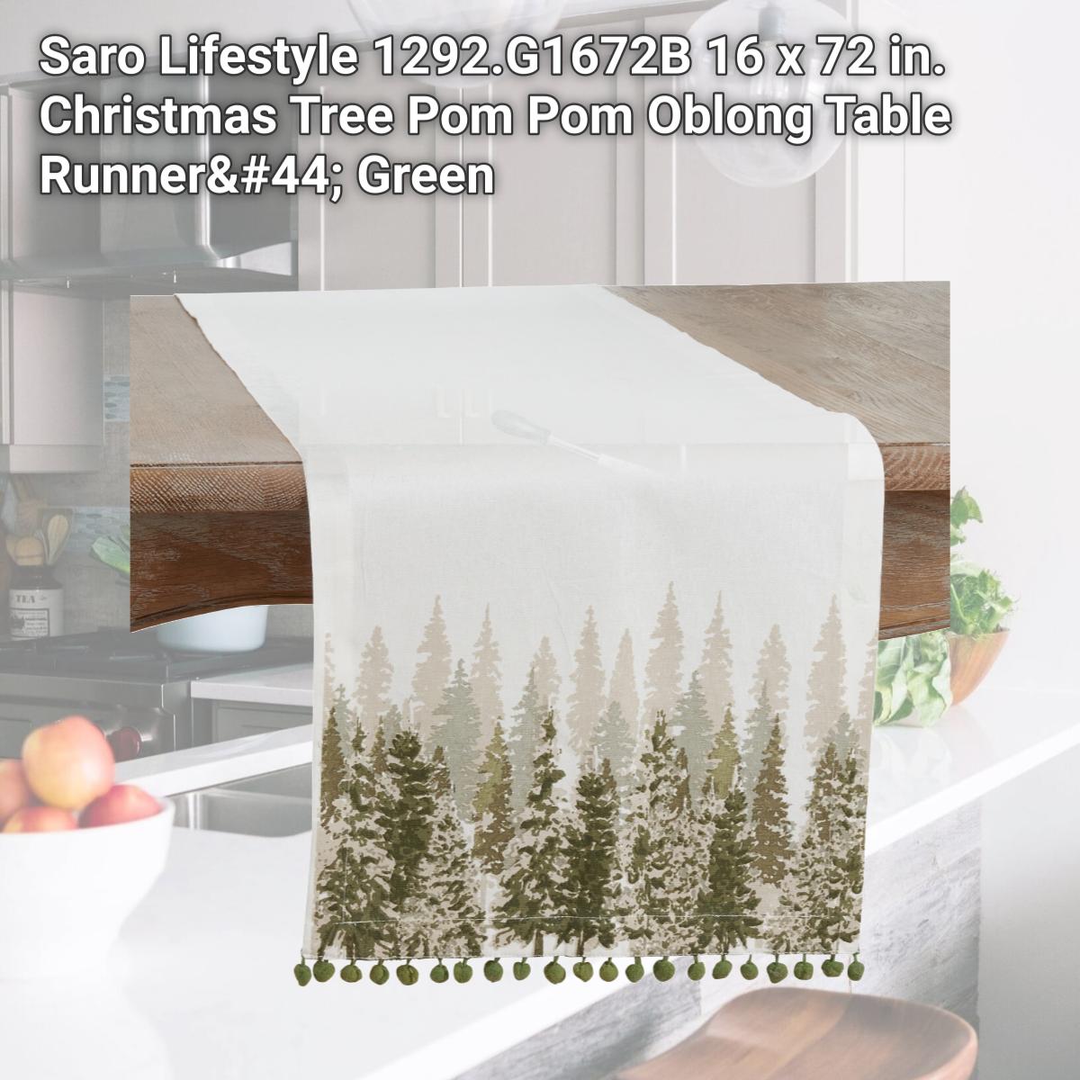 Picture of Saro Lifestyle 1292.G1672B 16 x 72 in. Christmas Tree Pom Pom Oblong Table Runner, Green
