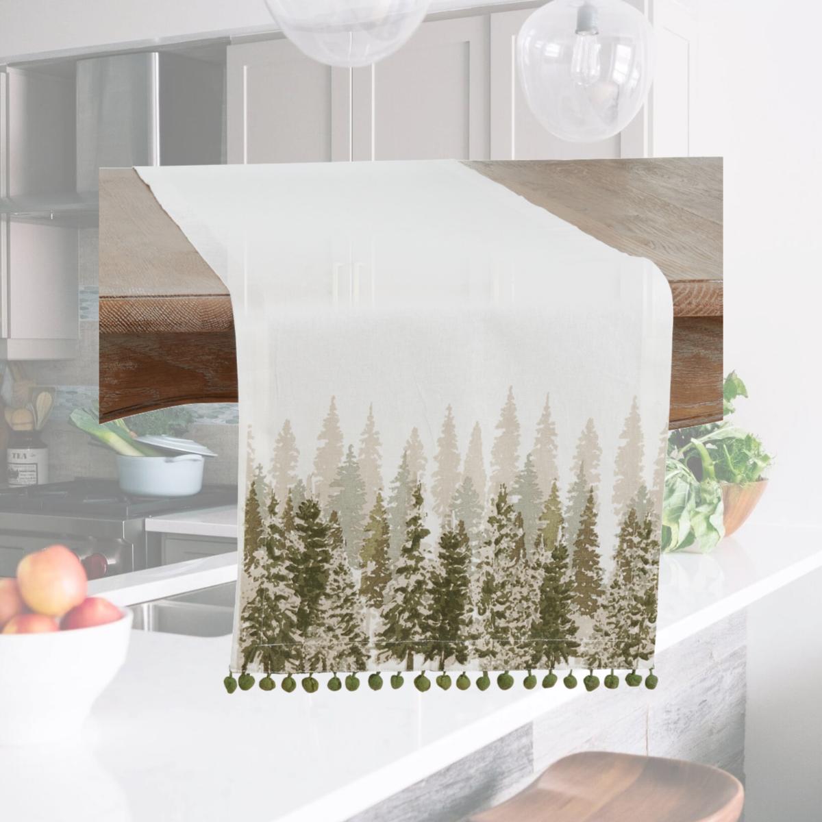 Picture of Saro Lifestyle 1292.G1672B 16 x 72 in. Christmas Tree Pom Pom Oblong Table Runner, Green