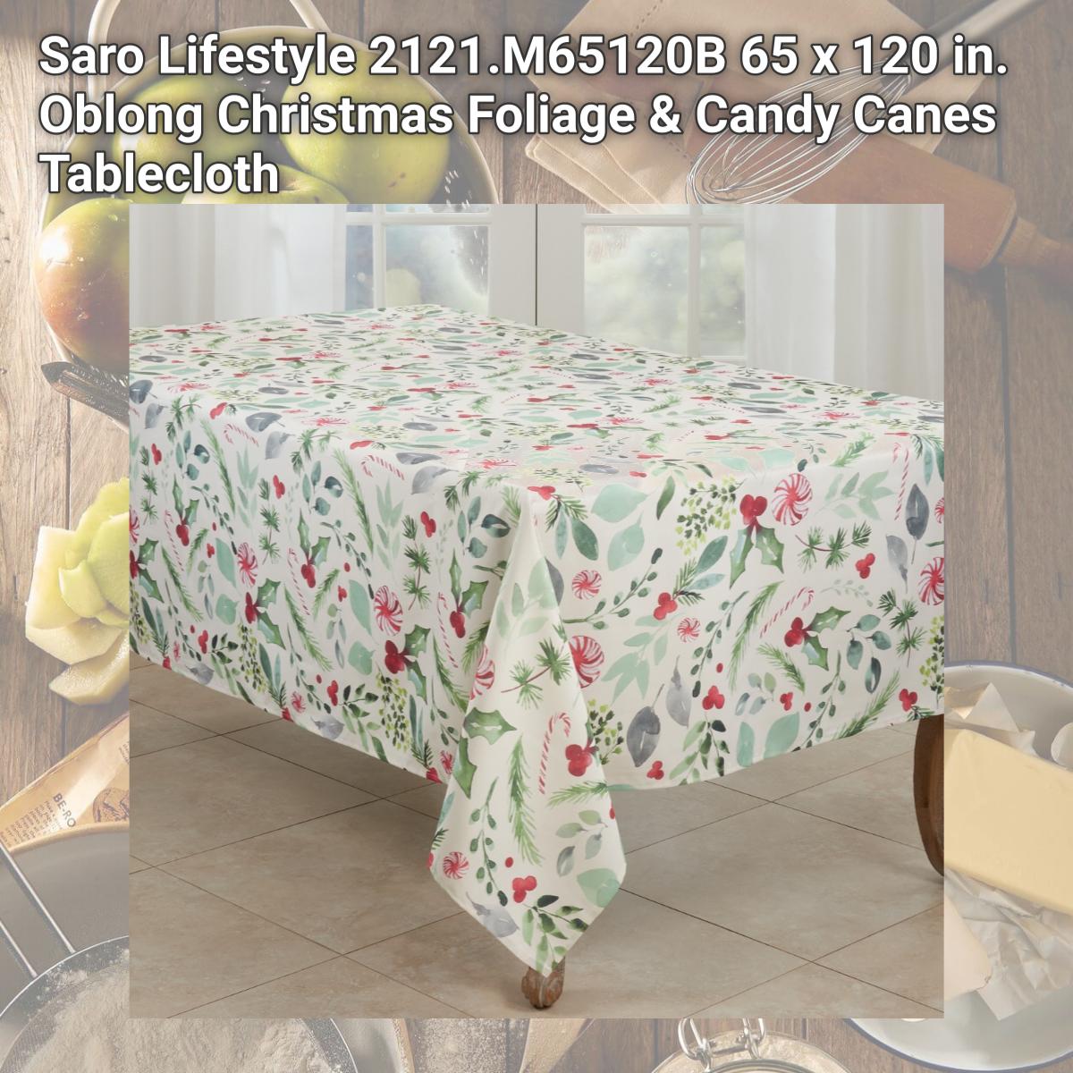 Picture of Saro Lifestyle 2121.M65120B 65 x 120 in. Oblong Christmas Foliage & Candy Canes Tablecloth