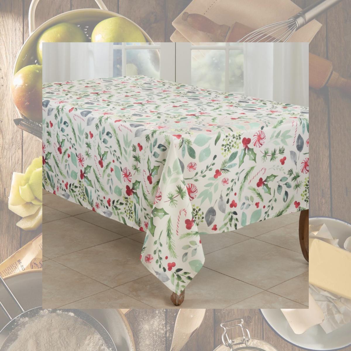 Picture of Saro Lifestyle 2121.M65120B 65 x 120 in. Oblong Christmas Foliage & Candy Canes Tablecloth