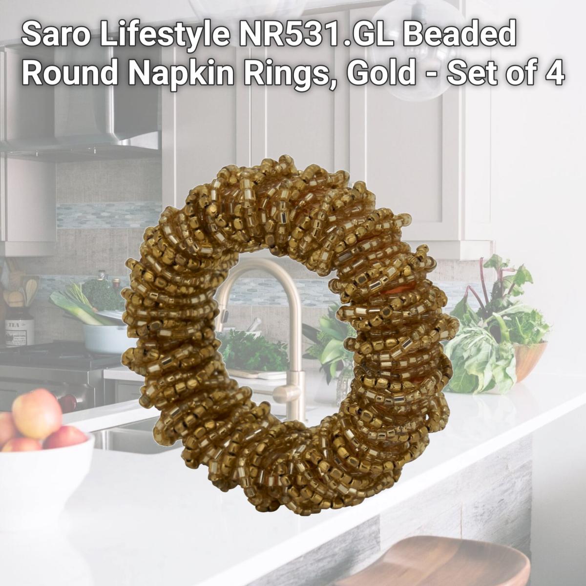 Picture of Saro Lifestyle NR531.GL Beaded Round Napkin Rings, Gold - Set of 4