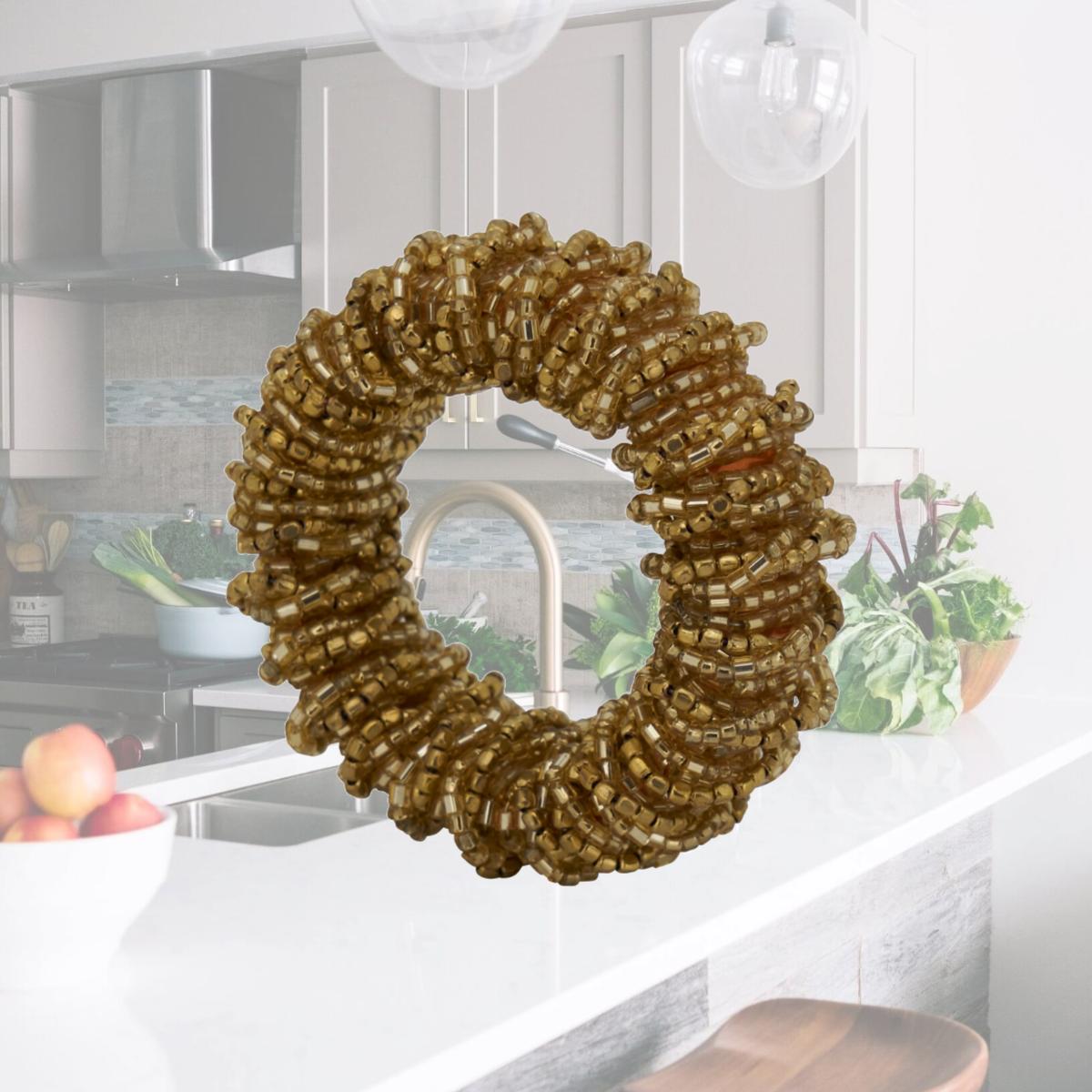 Picture of Saro Lifestyle NR531.GL Beaded Round Napkin Rings, Gold - Set of 4