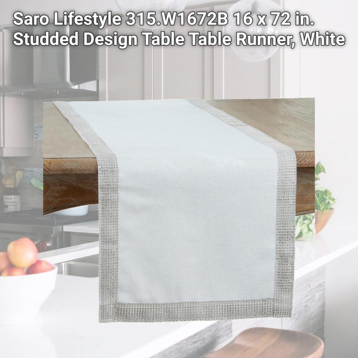 Picture of Saro Lifestyle 315.W1672B 16 x 72 in. Studded Design Table Table Runner, White