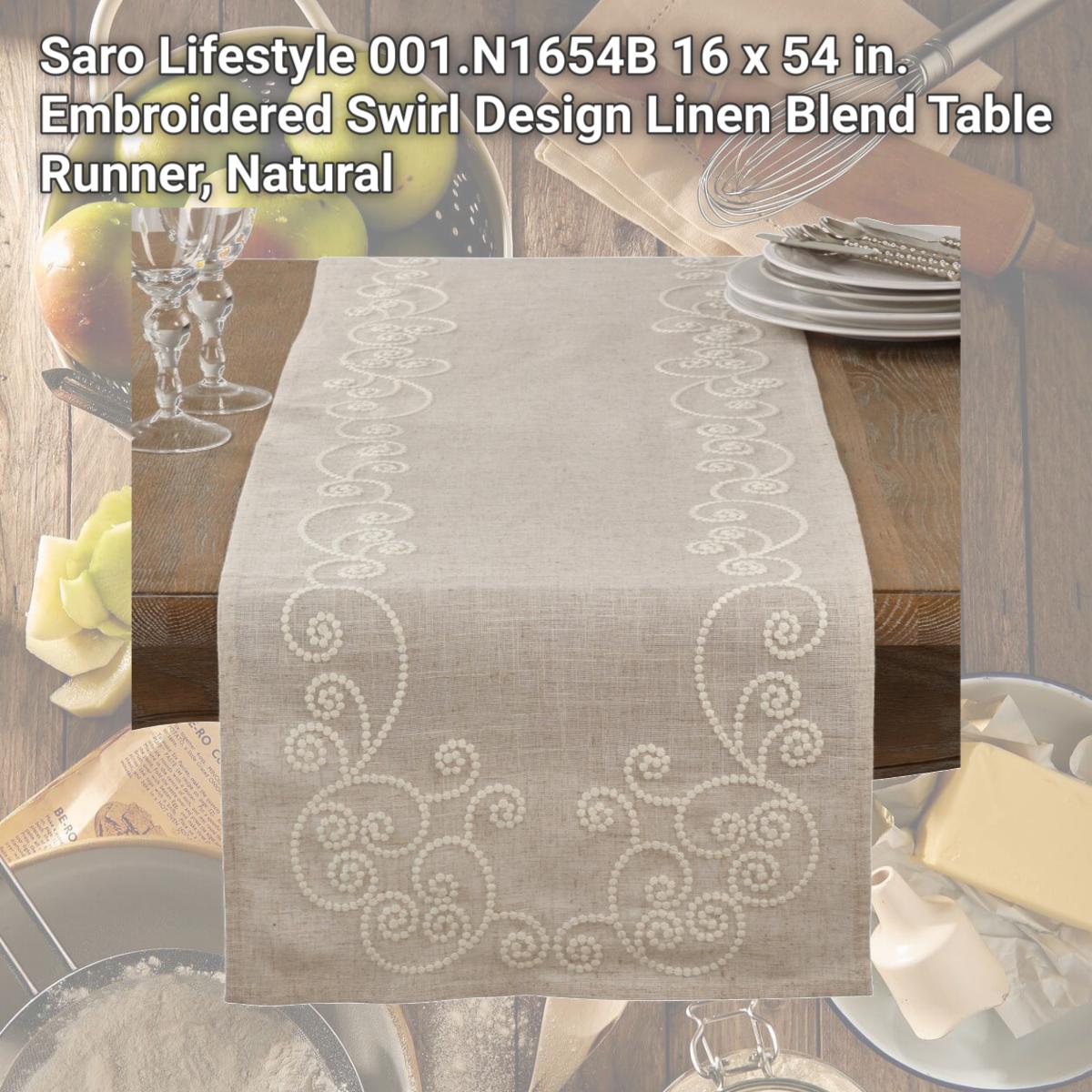 Picture of Saro Lifestyle 001.N1654B 16 x 54 in. Embroidered Swirl Design Linen Blend Table Runner, Natural