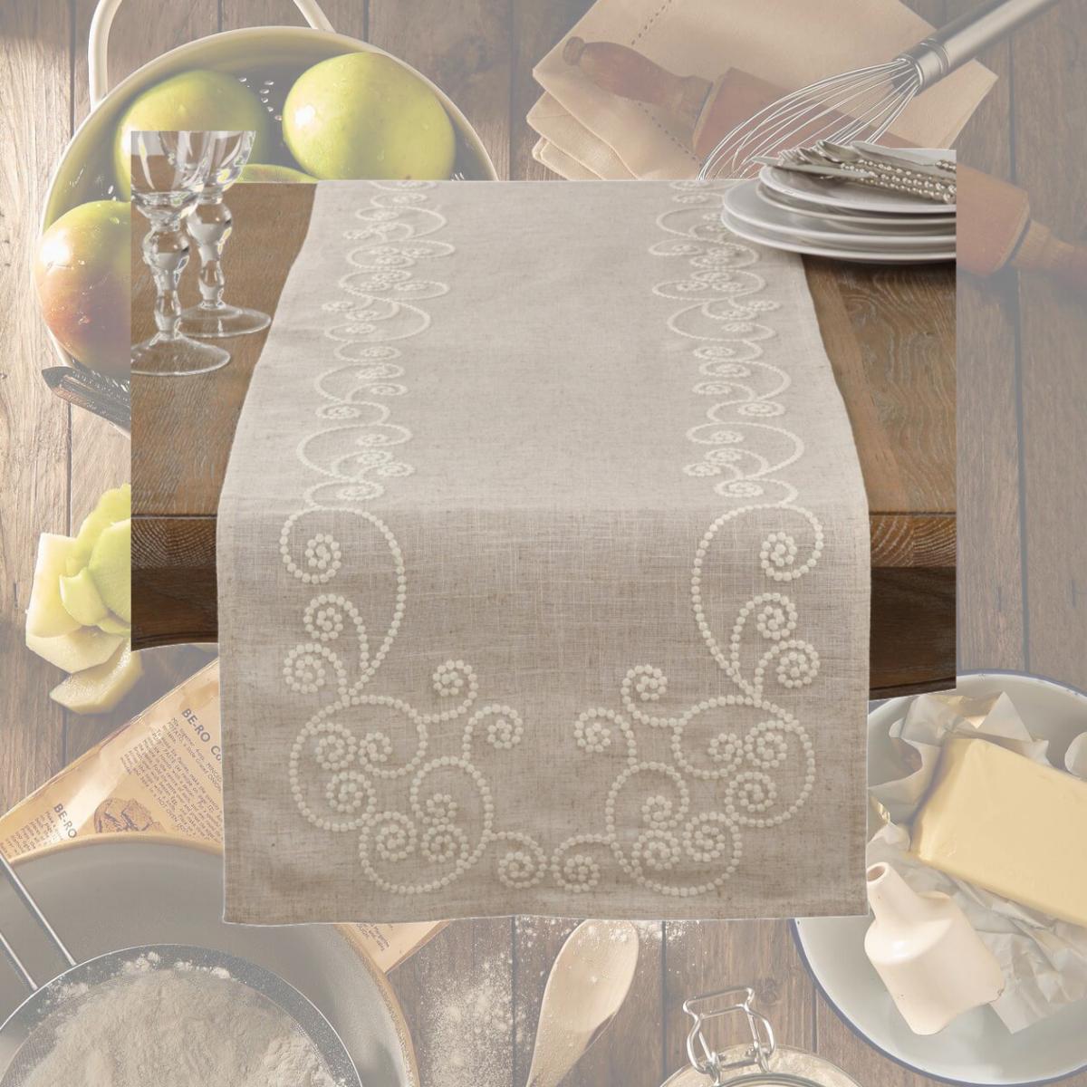 Picture of Saro Lifestyle 001.N1654B 16 x 54 in. Embroidered Swirl Design Linen Blend Table Runner, Natural