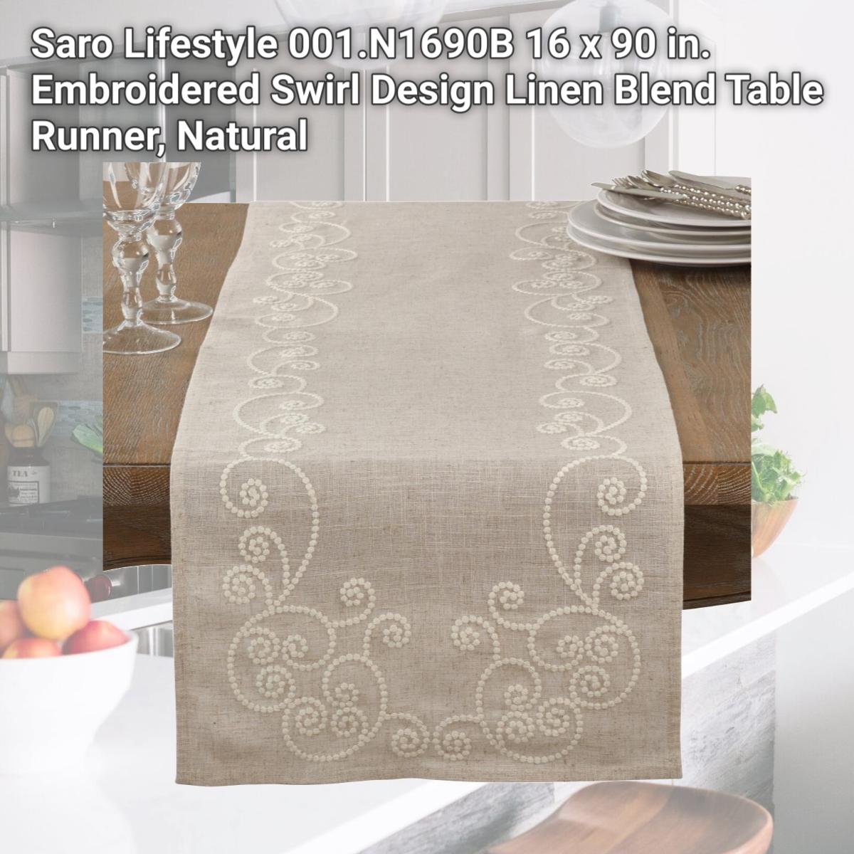 Picture of Saro Lifestyle 001.N1690B 16 x 90 in. Embroidered Swirl Design Linen Blend Table Runner, Natural