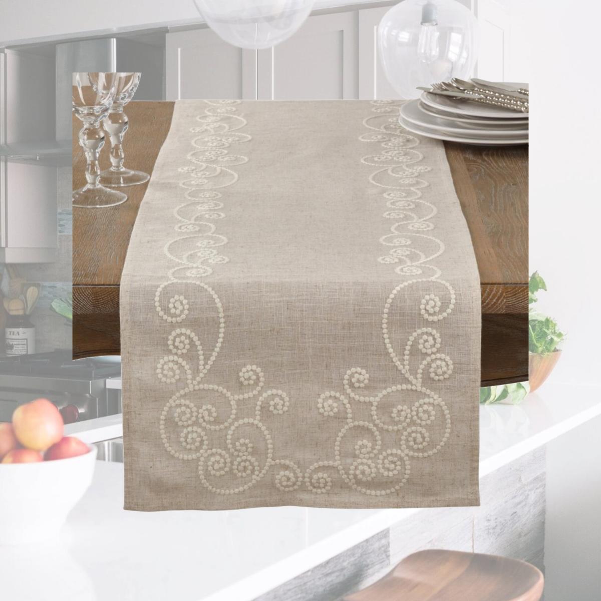 Picture of Saro Lifestyle 001.N1690B 16 x 90 in. Embroidered Swirl Design Linen Blend Table Runner, Natural