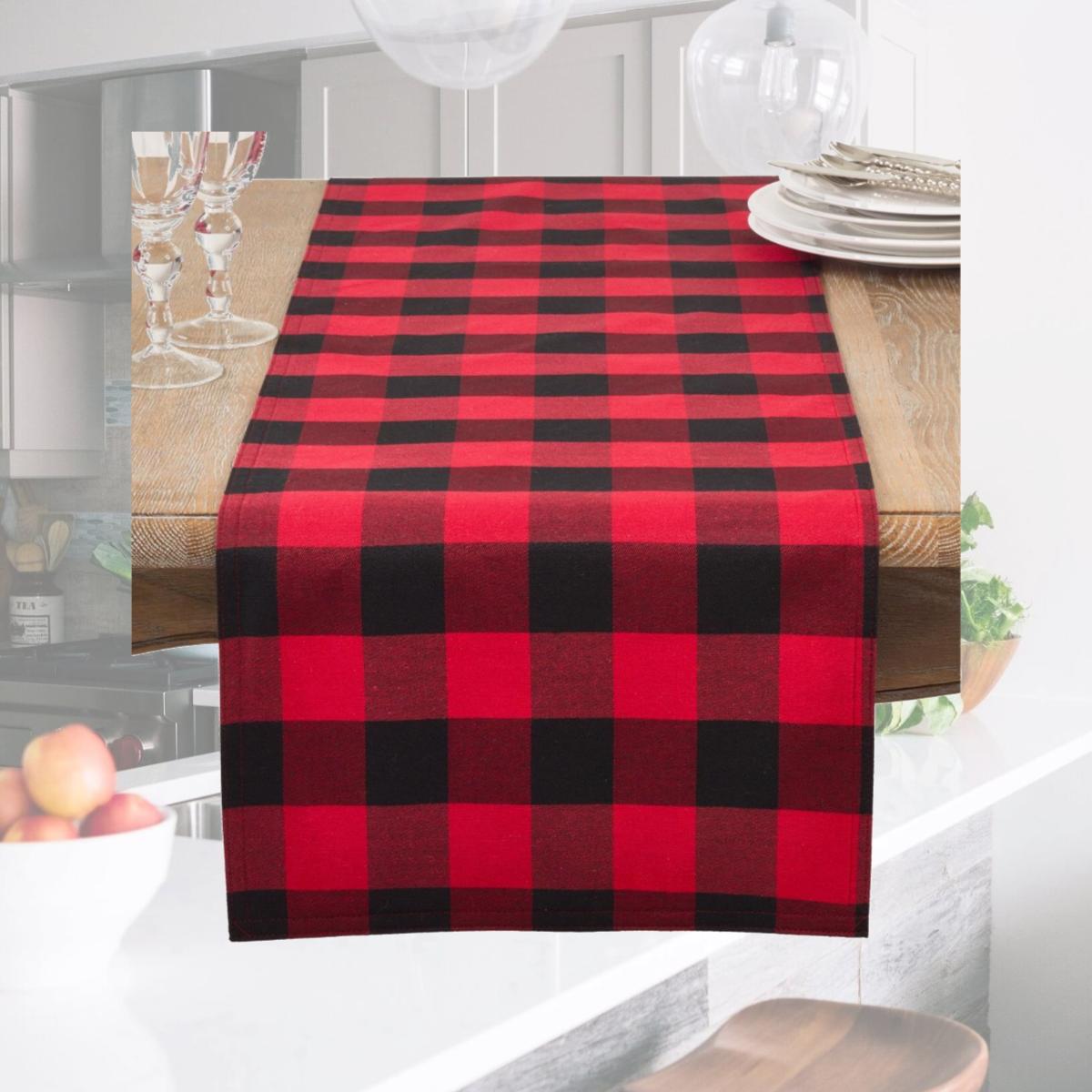 Picture of Saro Lifestyle 5026.R16108B 16 x 108 in. Cotton & Poly Blend Buffalo Plaid Runner, Red