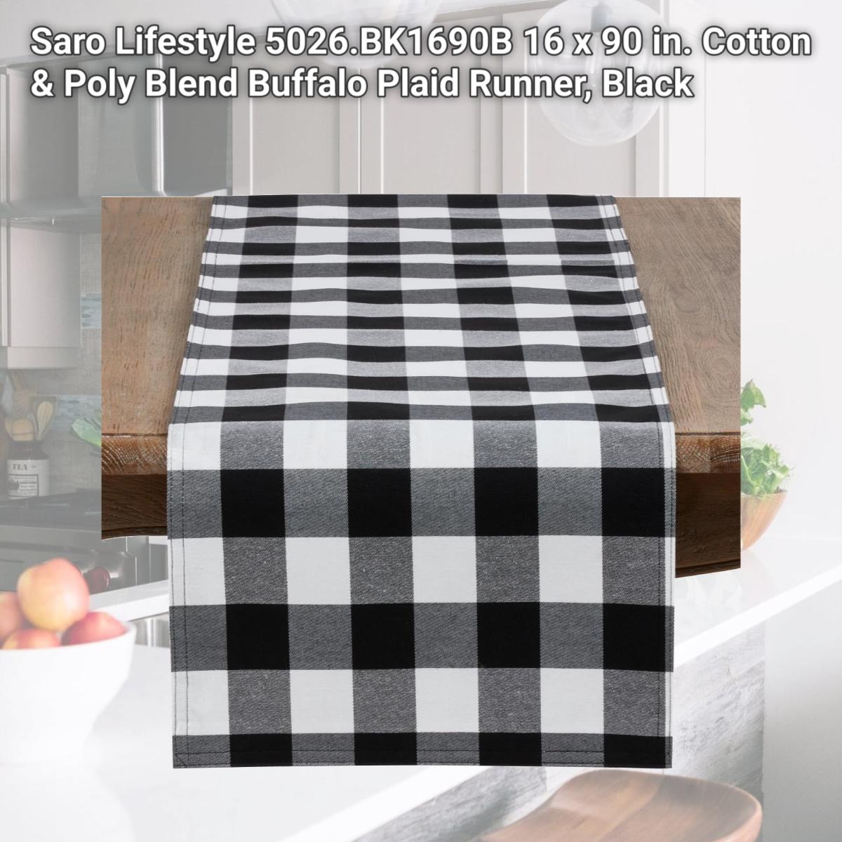 Picture of Saro Lifestyle 5026.BK1690B 16 x 90 in. Cotton & Poly Blend Buffalo Plaid Runner, Black