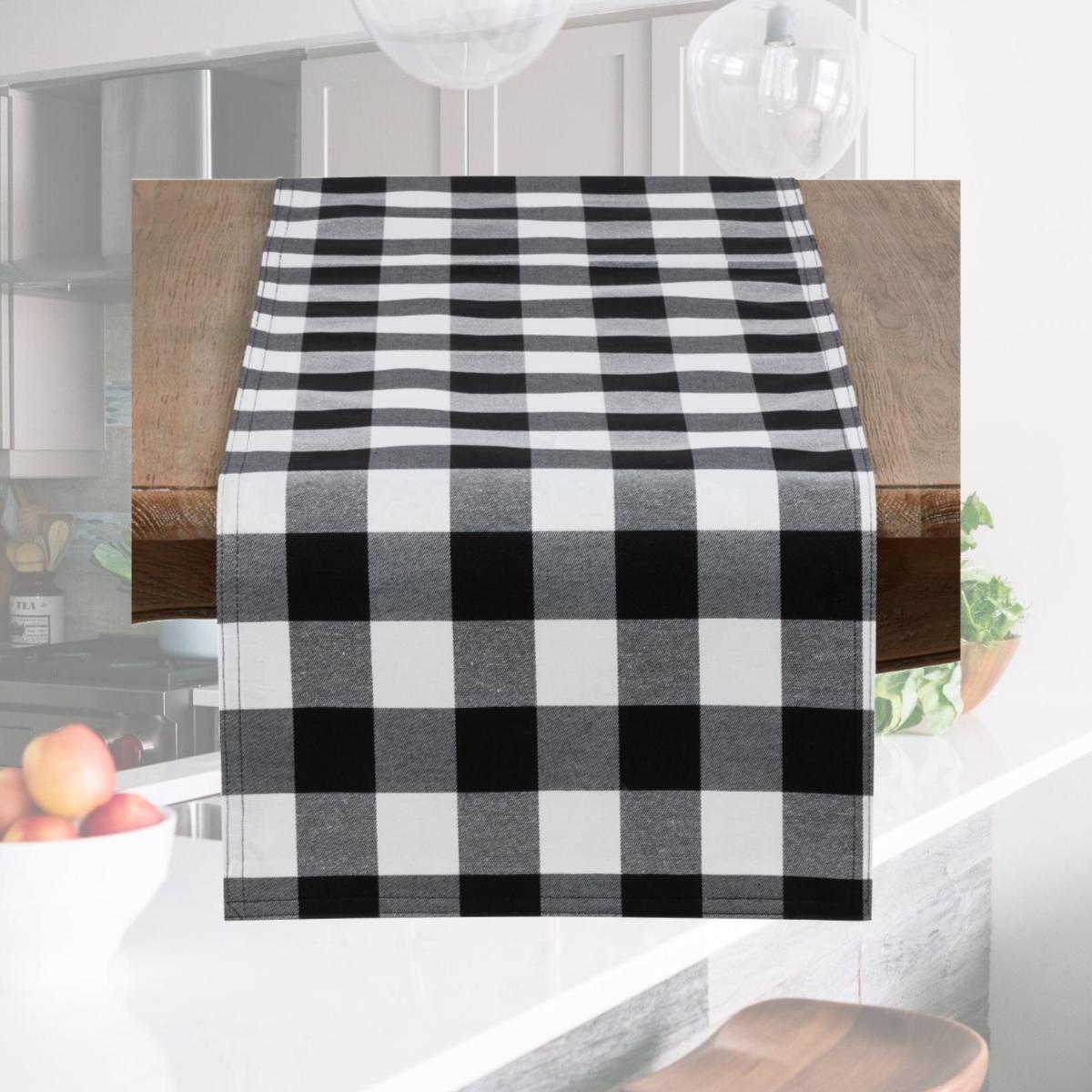 Picture of Saro Lifestyle 5026.BK1690B 16 x 90 in. Cotton & Poly Blend Buffalo Plaid Runner, Black