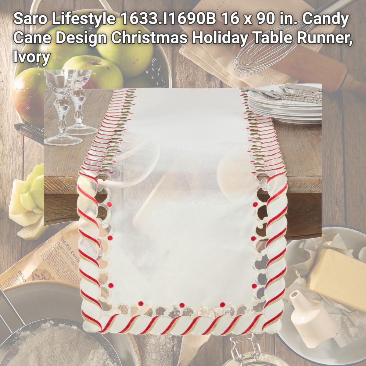 Picture of Saro Lifestyle 1633.I1690B 16 x 90 in. Candy Cane Design Christmas Holiday Table Runner, Ivory