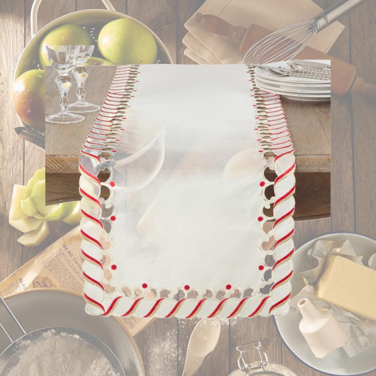 Picture of Saro Lifestyle 1633.I1690B 16 x 90 in. Candy Cane Design Christmas Holiday Table Runner, Ivory
