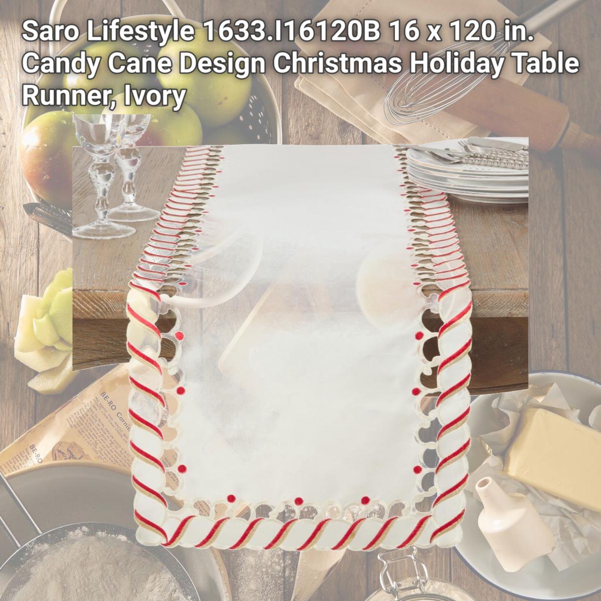 Picture of Saro Lifestyle 1633.I16120B 16 x 120 in. Candy Cane Design Christmas Holiday Table Runner, Ivory