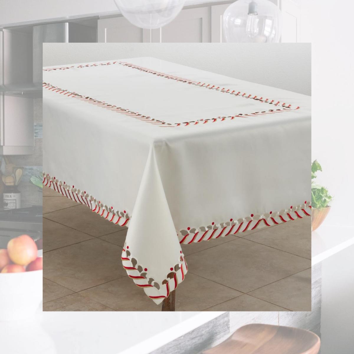 Picture of Saro Lifestyle 1633.I65104B 65 x 104 in. Candy Cane Border Design Christmas Tablecloth, Ivory
