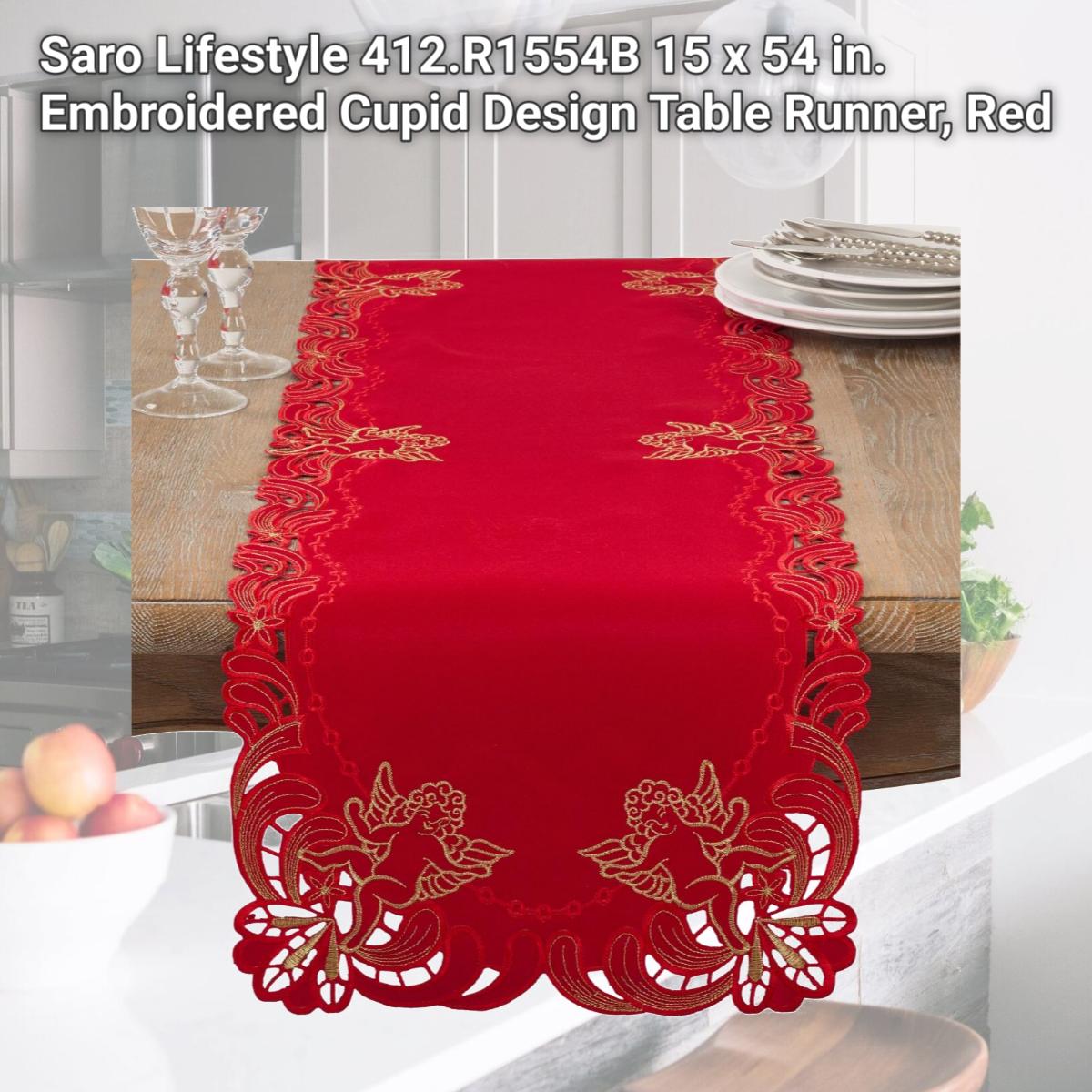 Picture of Saro Lifestyle 412.R1554B 15 x 54 in. Embroidered Cupid Design Table Runner, Red
