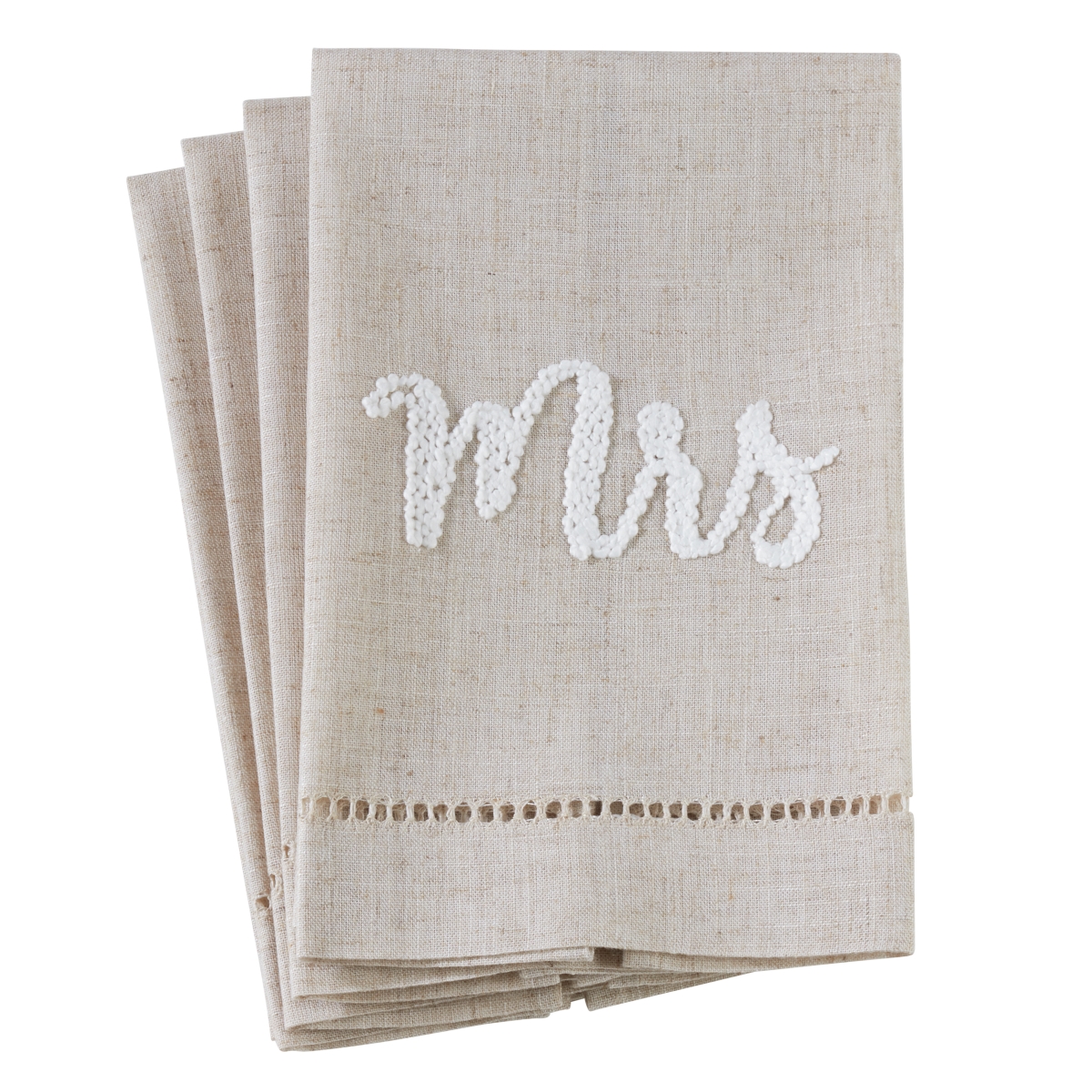 516.n1422 14 X 22 In. Poly Blend Mrs Hemstitch Guest Towels - Natural, Set Of 4